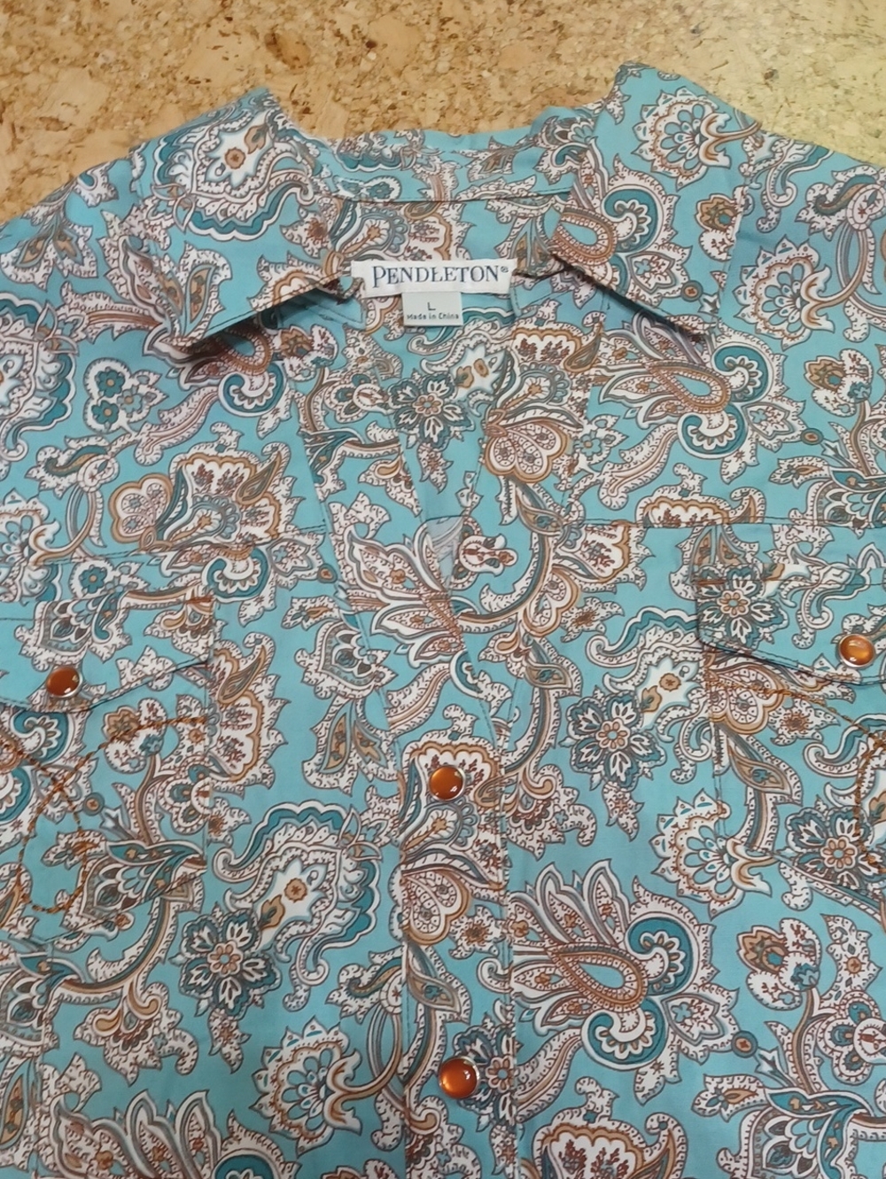 Pendleton Women's Turquoise/Tan Paisley Western Snap Button Shirt Size L NWOT - Picture 7 of 7